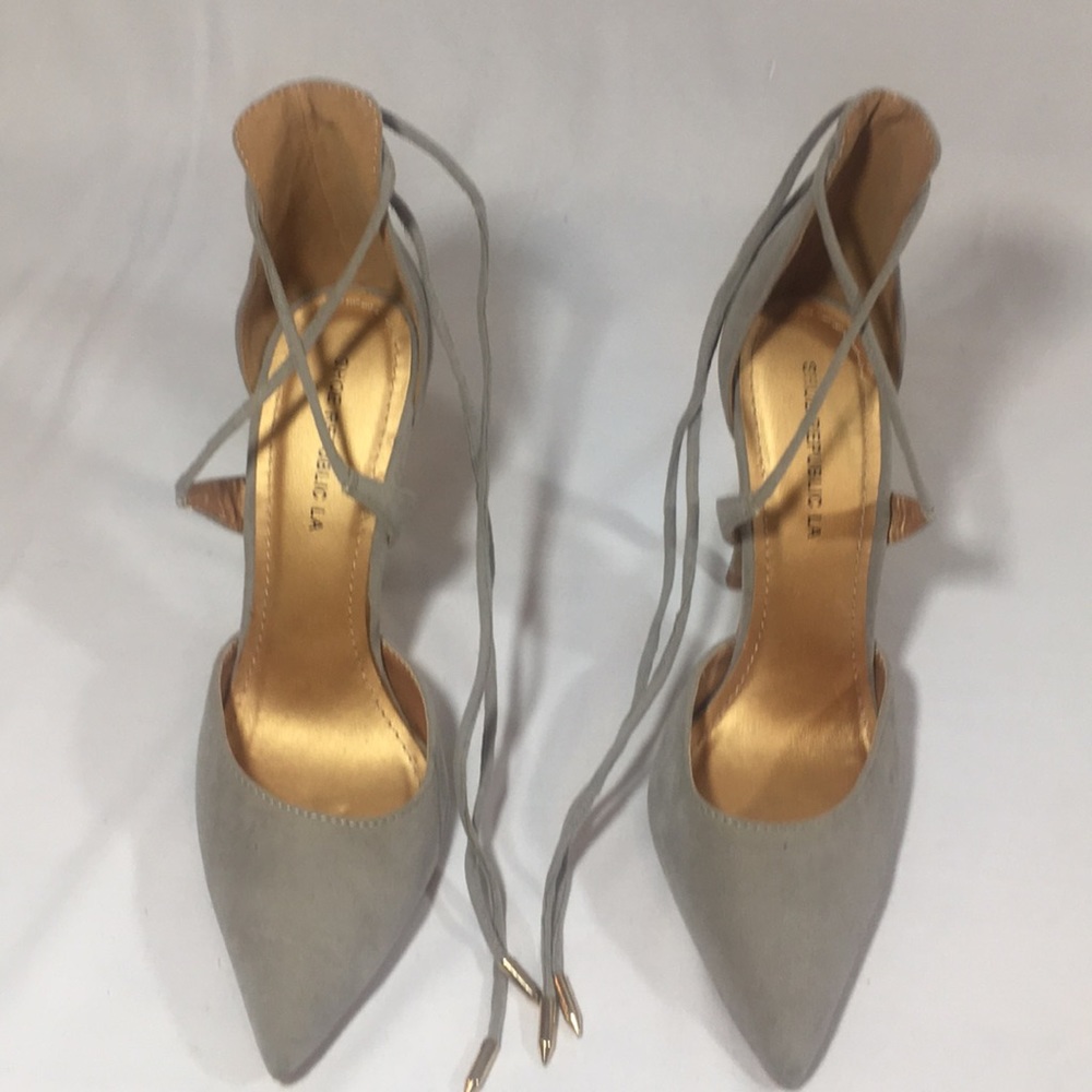 Grey closed toe heels